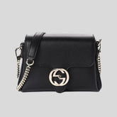 Gucci - Dollar Calfskin Interlocking GG Small Crossbody Bag Black