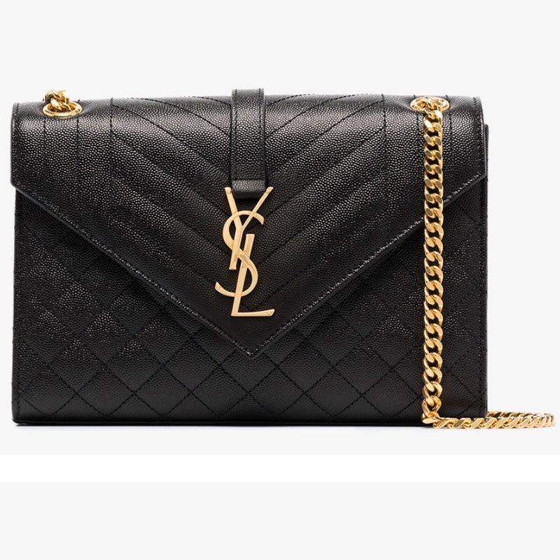 Saint Laurent ENVELOPE MEDIUM IN QUILTED GRAIN DE POUDRE EMBOSSED LEATHER