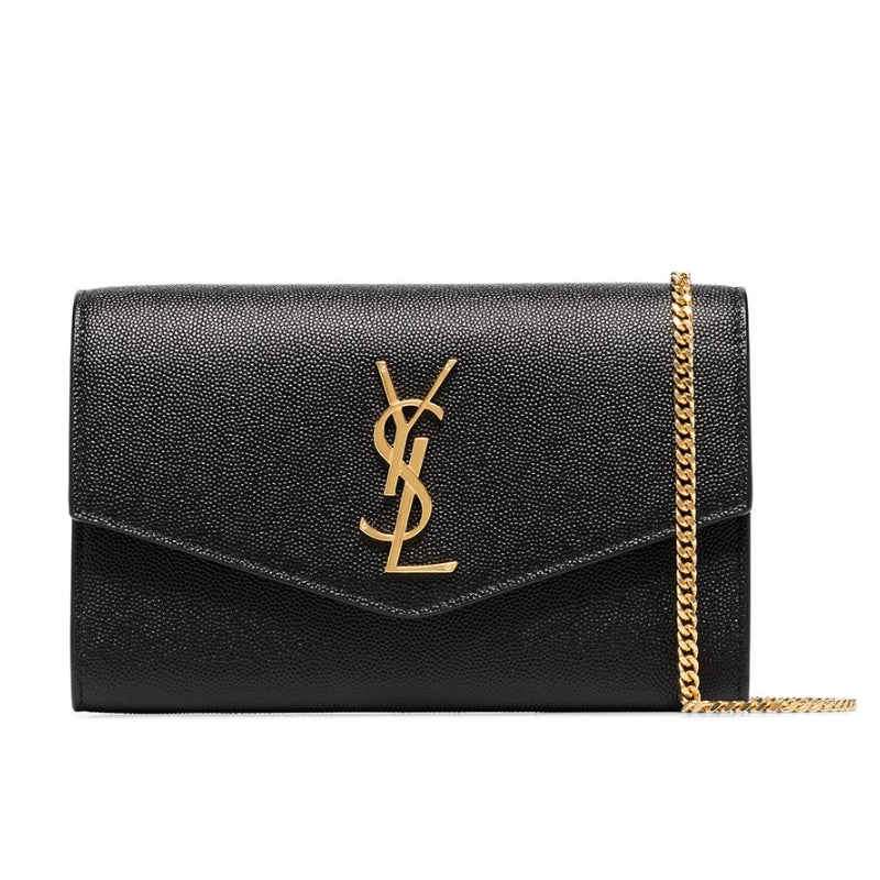 Saint Laurent UPTOWN CHAIN WALLET IN GRAIN DE POUDRE EMBOSSED LEATHER