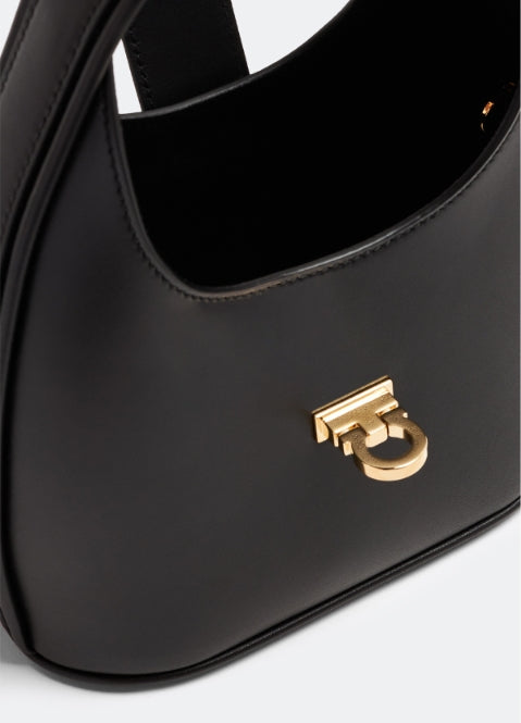 Ferragamo Mini Hobo bag with Gancini buckle Black