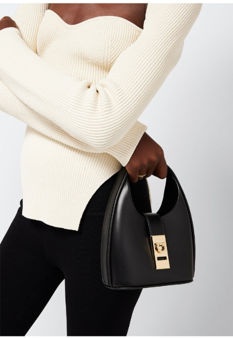 Ferragamo Mini Hobo bag with Gancini buckle Black