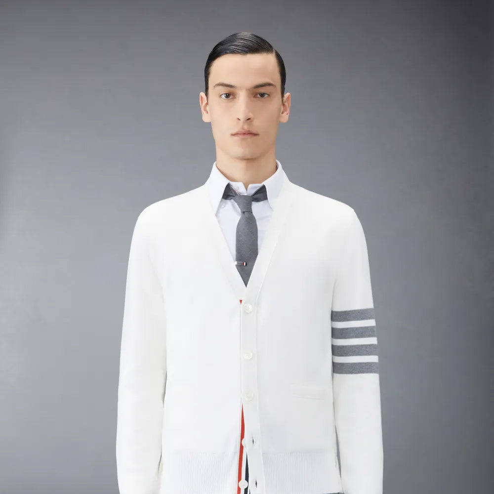 Thom Browne Cotton Crepe V-Neck Cardigan