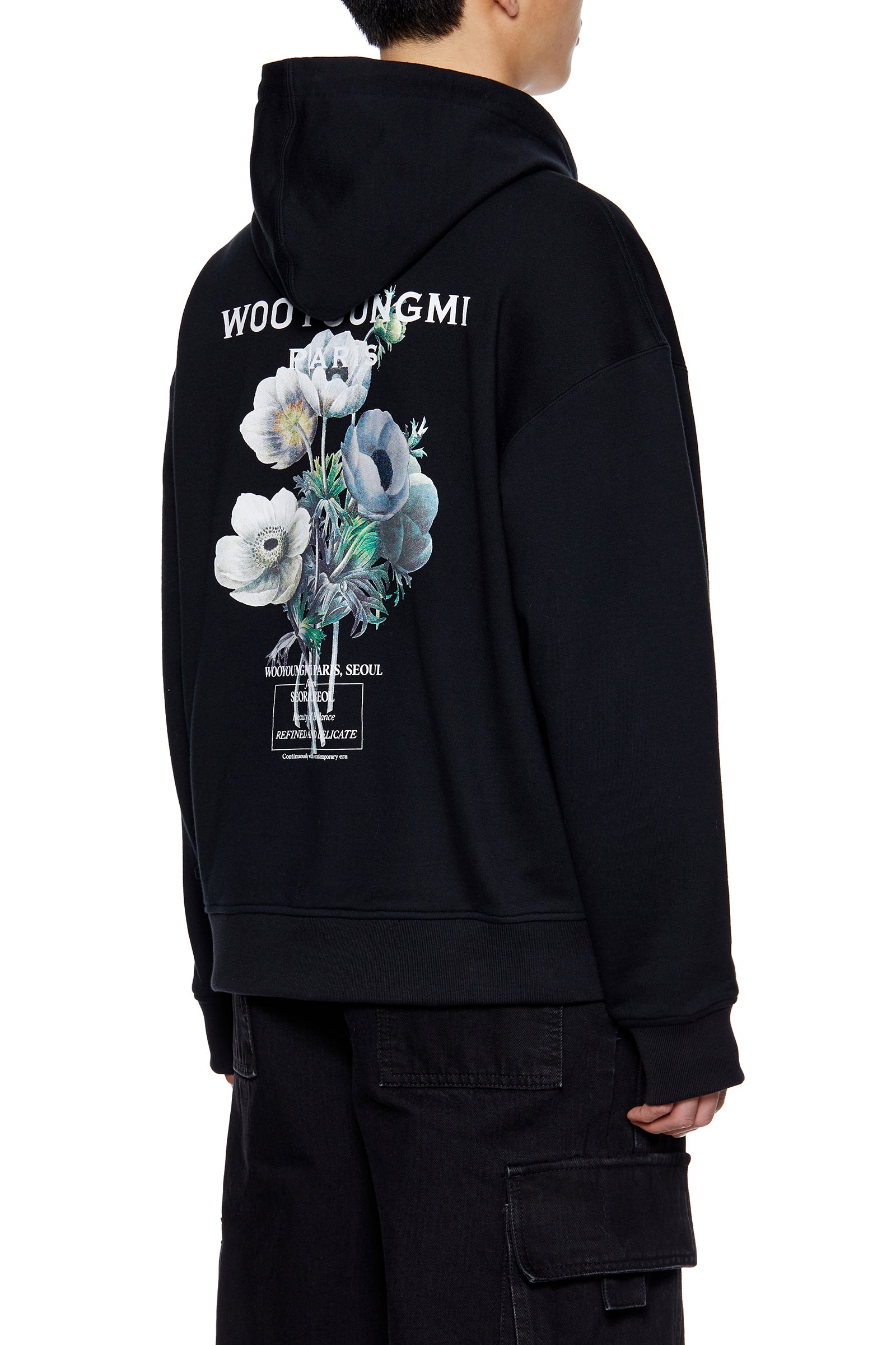 WOOYOUNGMI Black Flower Back Logo Hoodie