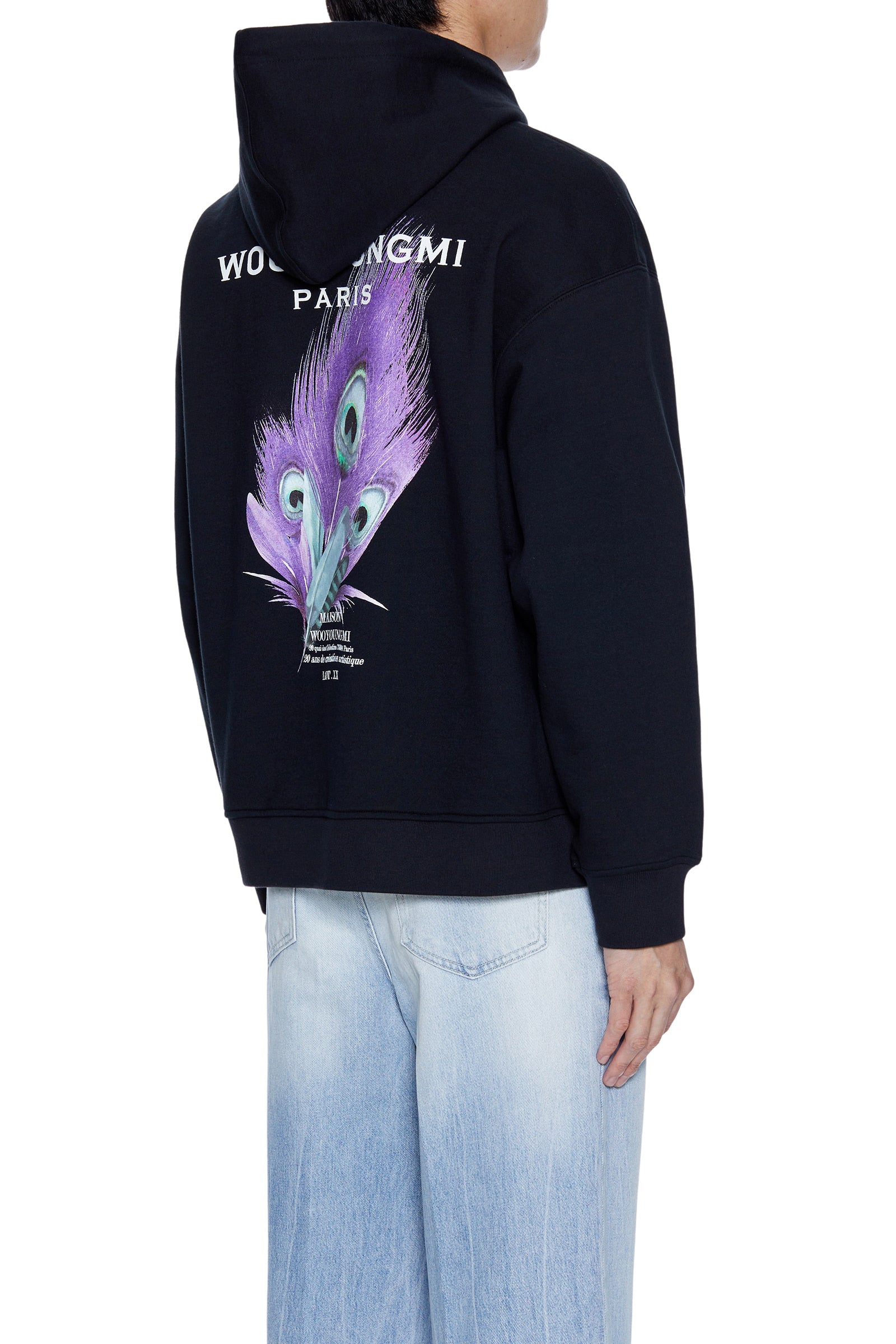 WOOYOUNGMI Black Feather Backlogo Hooded Sweatshirt