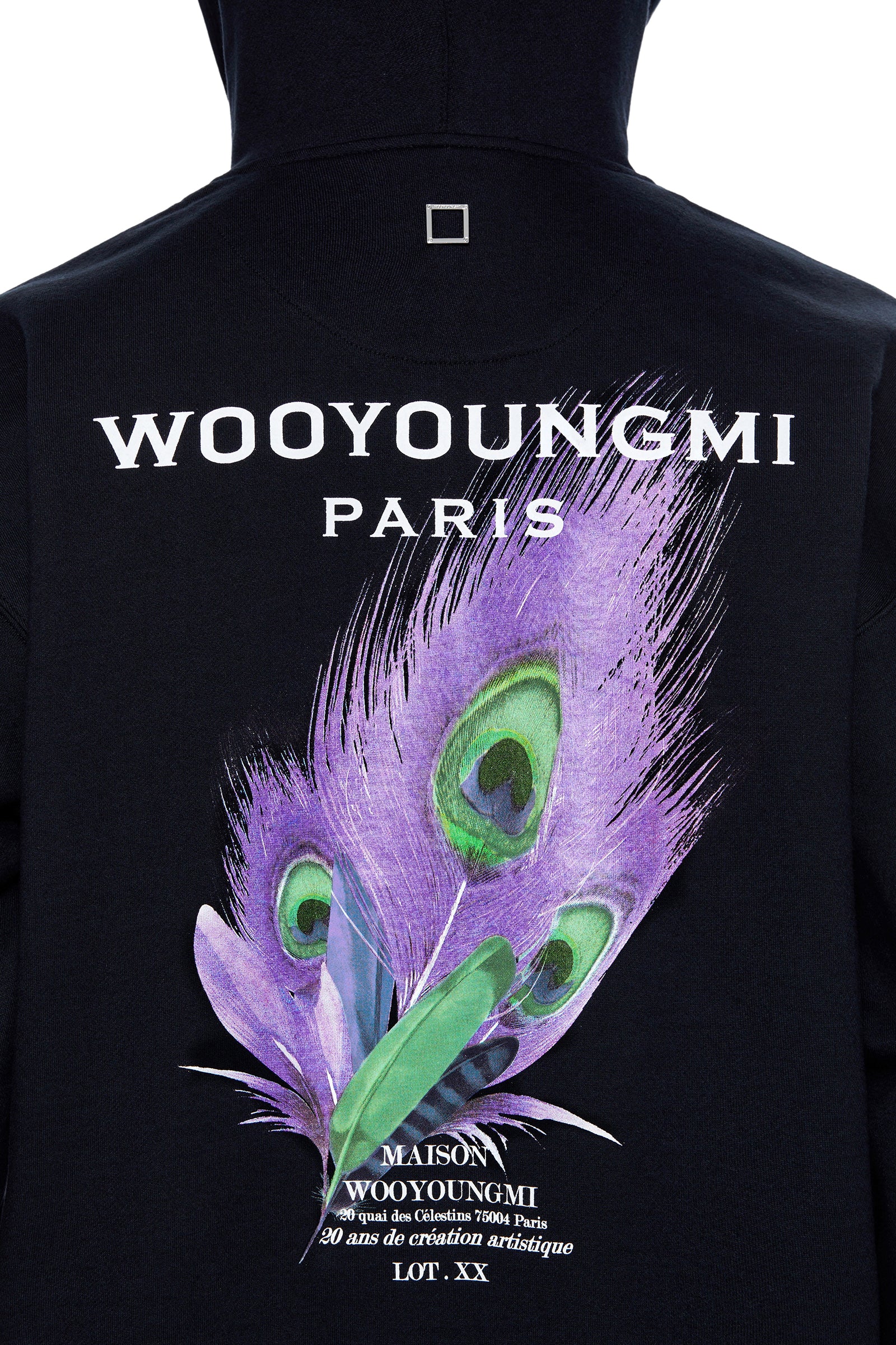 WOOYOUNGMI Black Feather Backlogo Hooded Sweatshirt