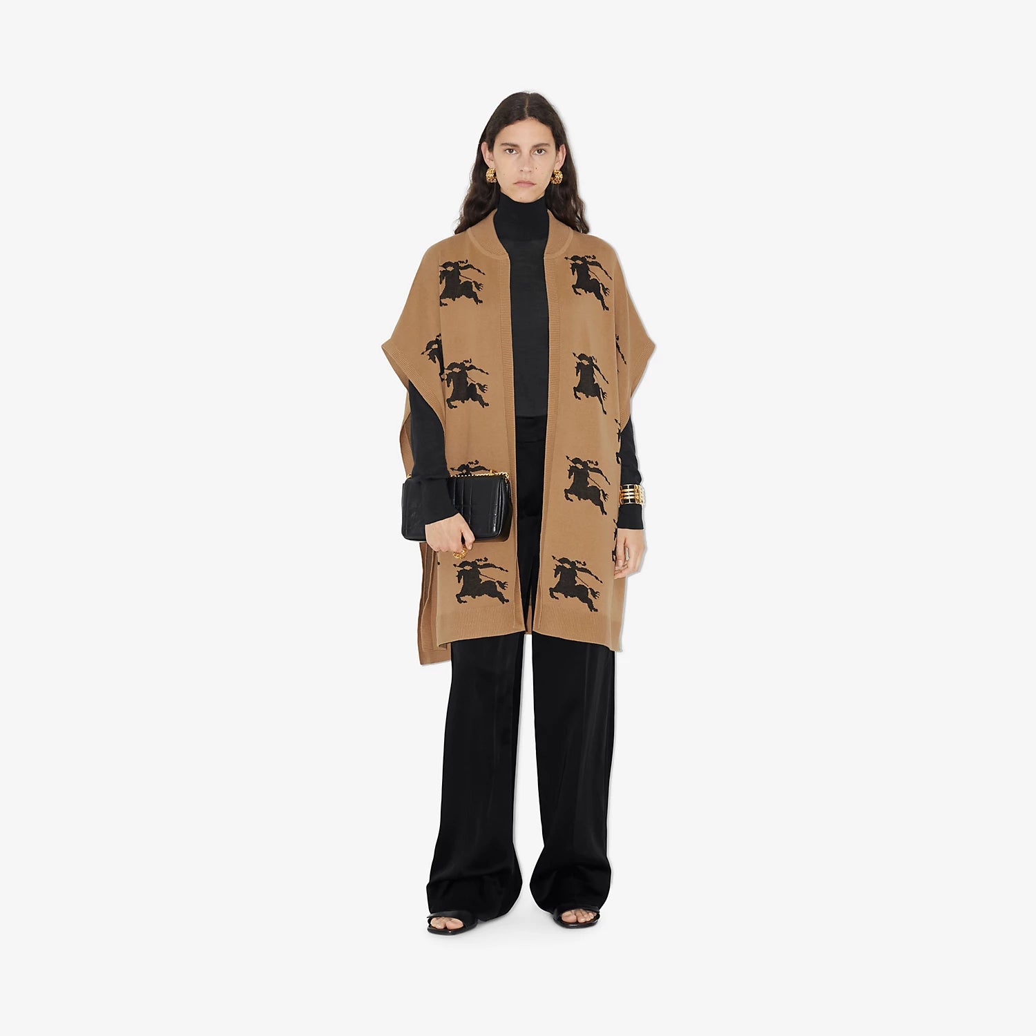 Burberry EKD Cotton Silk Jacquard Cape Camel