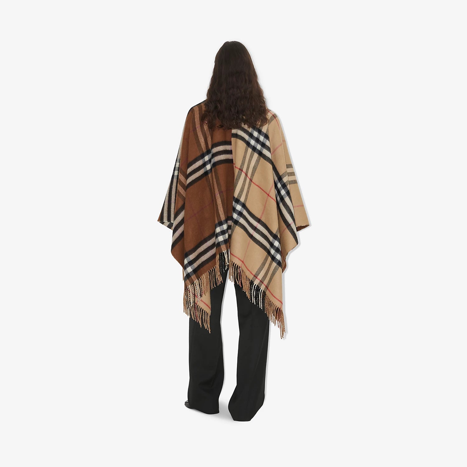 Burberry Contrast Check Wool Cashmere Cape Archive Beige/Dark Birch Brown