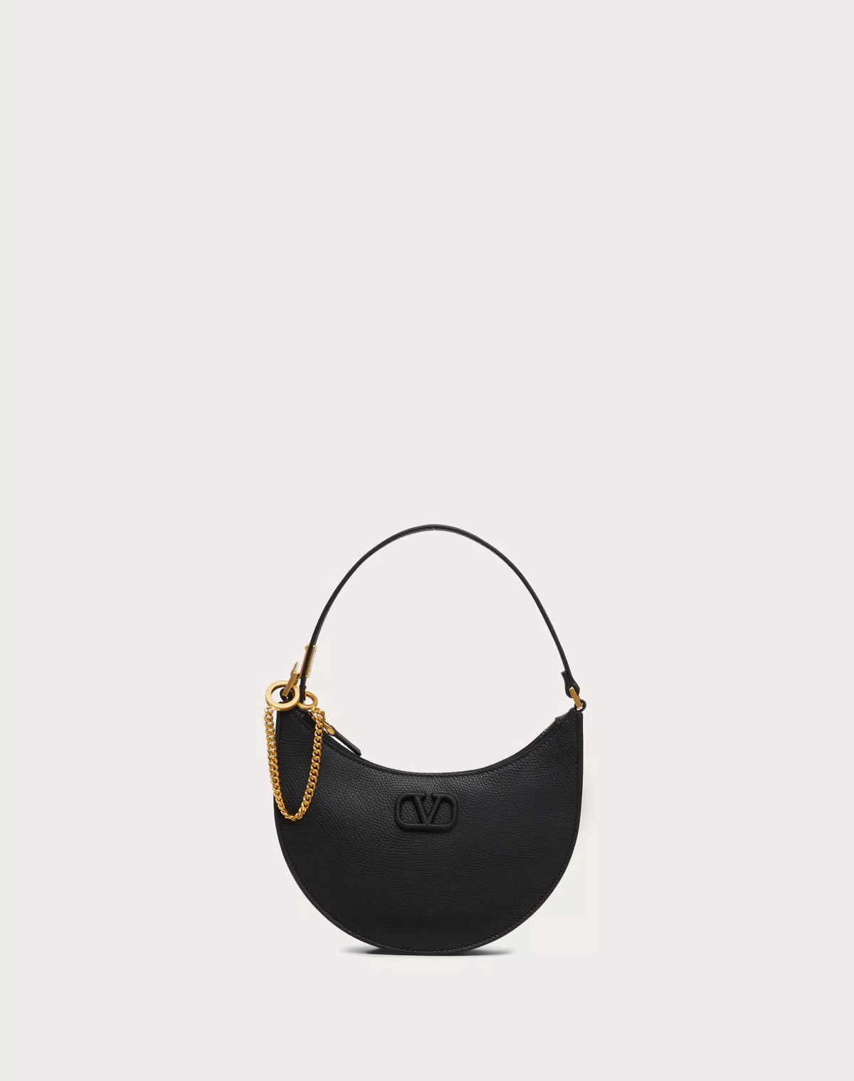 VALENTINO MINI VLOGO SIGNATURE GRAINY CALFSKIN HOBO BAG BLACK