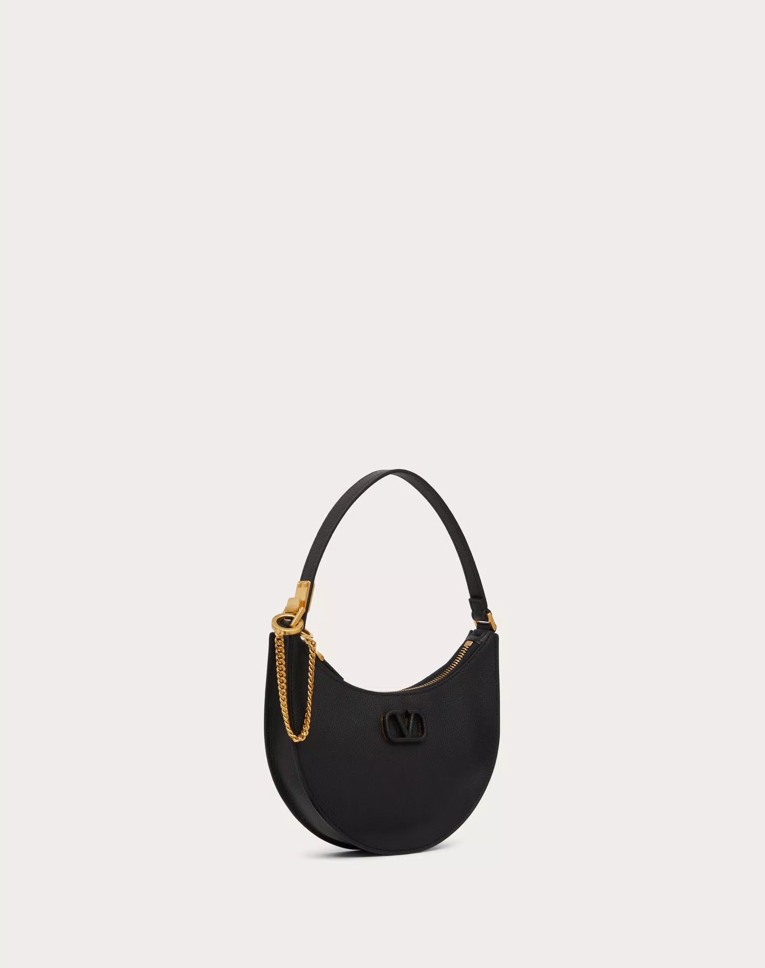 VALENTINO MINI VLOGO SIGNATURE GRAINY CALFSKIN HOBO BAG BLACK