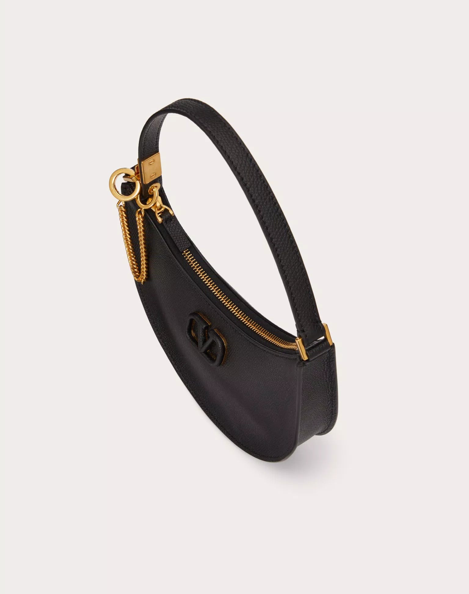 VALENTINO MINI VLOGO SIGNATURE GRAINY CALFSKIN HOBO BAG BLACK