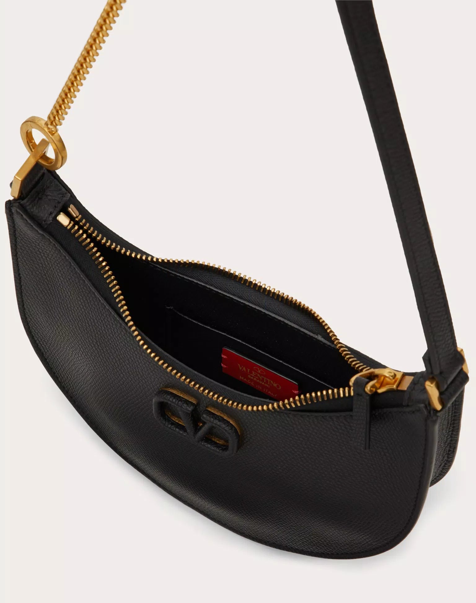 VALENTINO MINI VLOGO SIGNATURE GRAINY CALFSKIN HOBO BAG BLACK