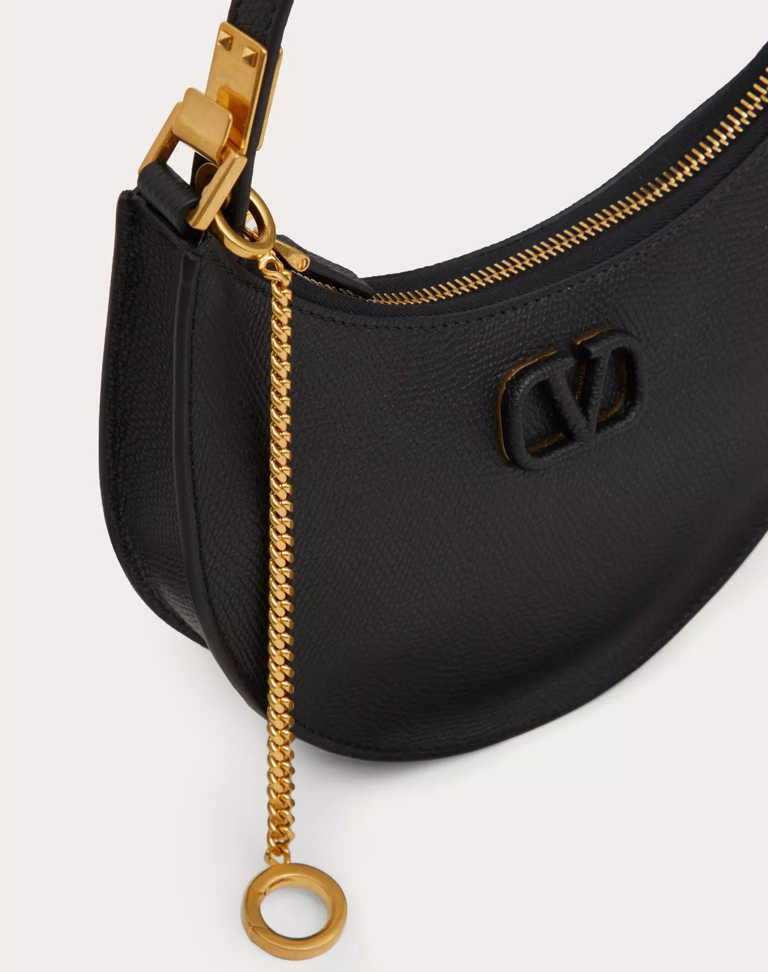 VALENTINO MINI VLOGO SIGNATURE GRAINY CALFSKIN HOBO BAG BLACK