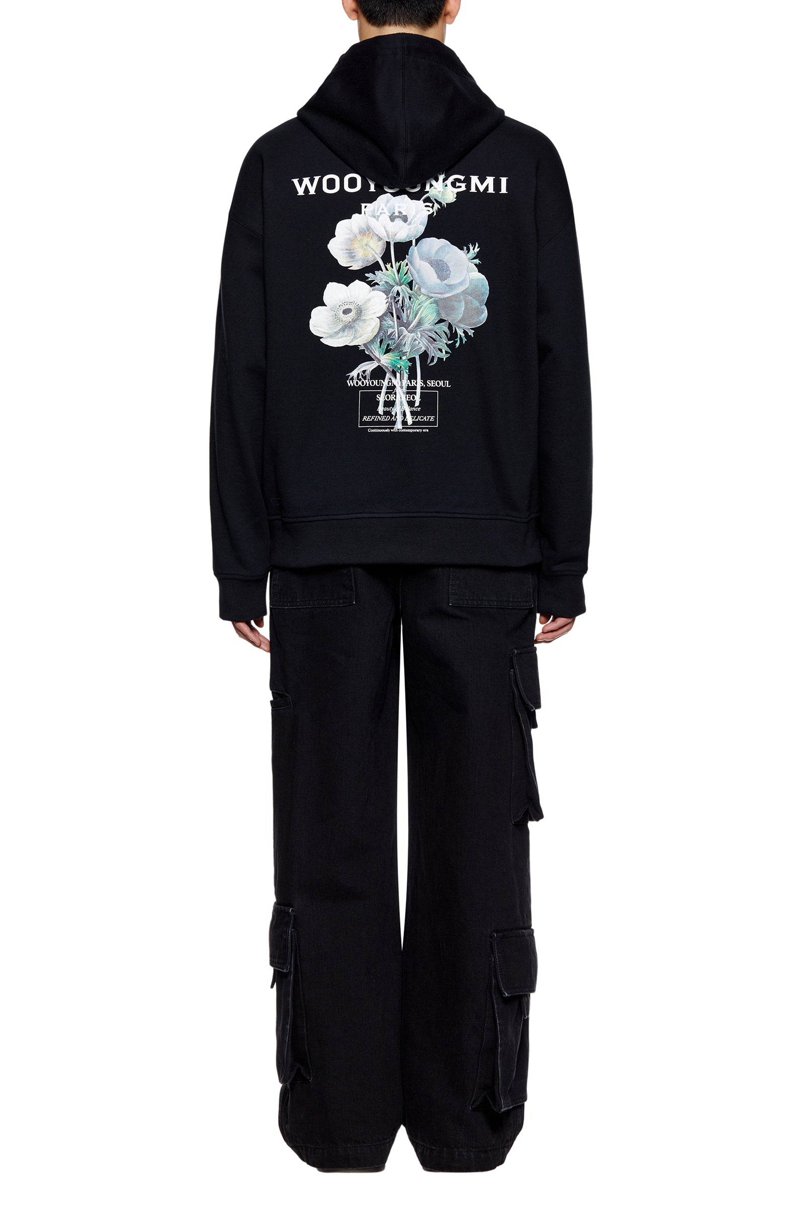 WOOYOUNGMI Black Flower Back Logo Hoodie