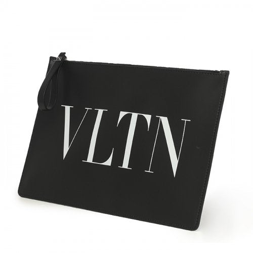 VALENTINO Logo Detail Zip-Top Leather Clutch