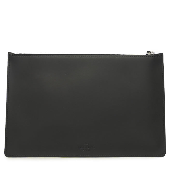 VALENTINO Logo Detail Zip-Top Leather Clutch