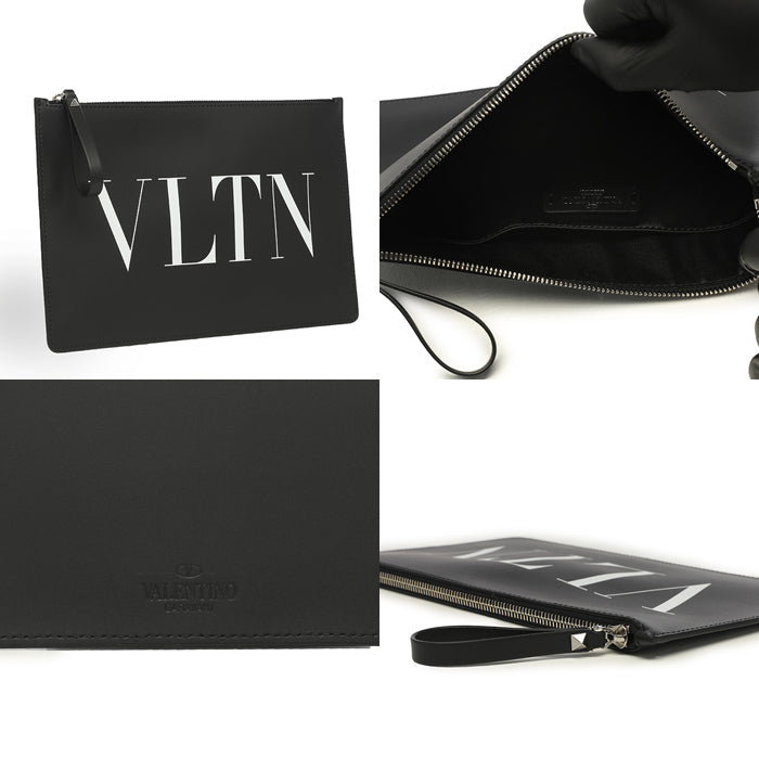 VALENTINO Logo Detail Zip-Top Leather Clutch