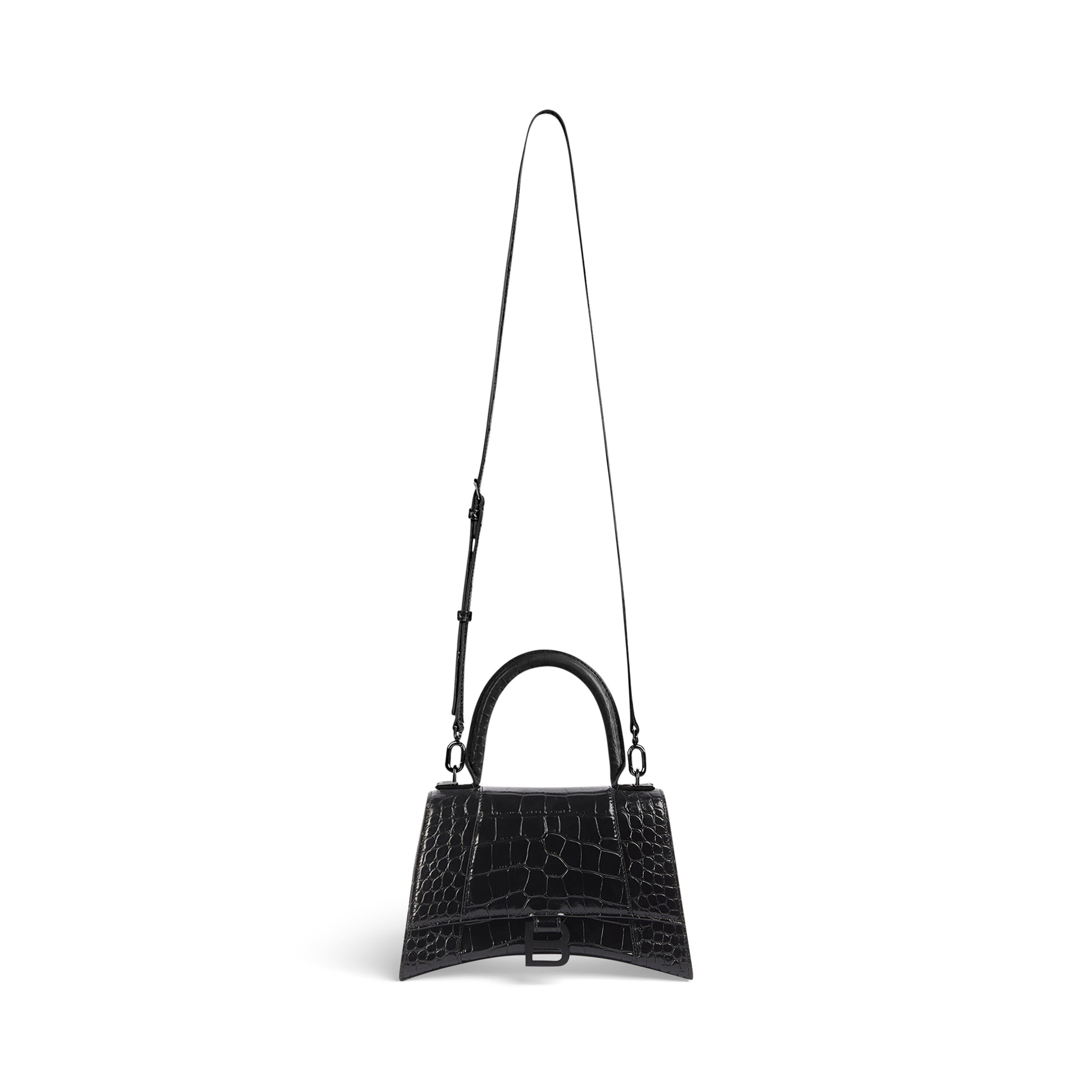 Balenciaga WOMEN'S HOURGLASS SMALL HANDBAG CROCODILE EMBOSSED IN BLACK