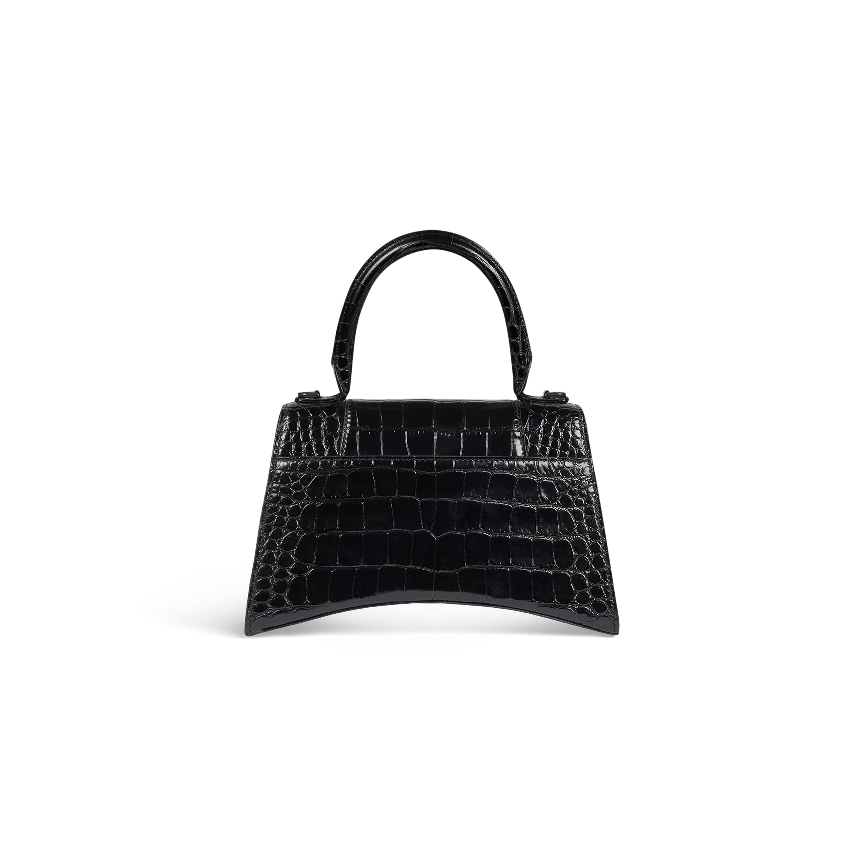 Balenciaga WOMEN'S HOURGLASS SMALL HANDBAG CROCODILE EMBOSSED IN BLACK