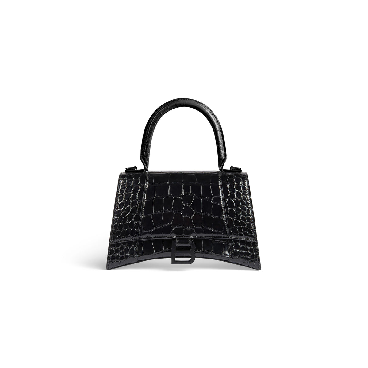 Balenciaga WOMEN'S HOURGLASS SMALL HANDBAG CROCODILE EMBOSSED IN BLACK