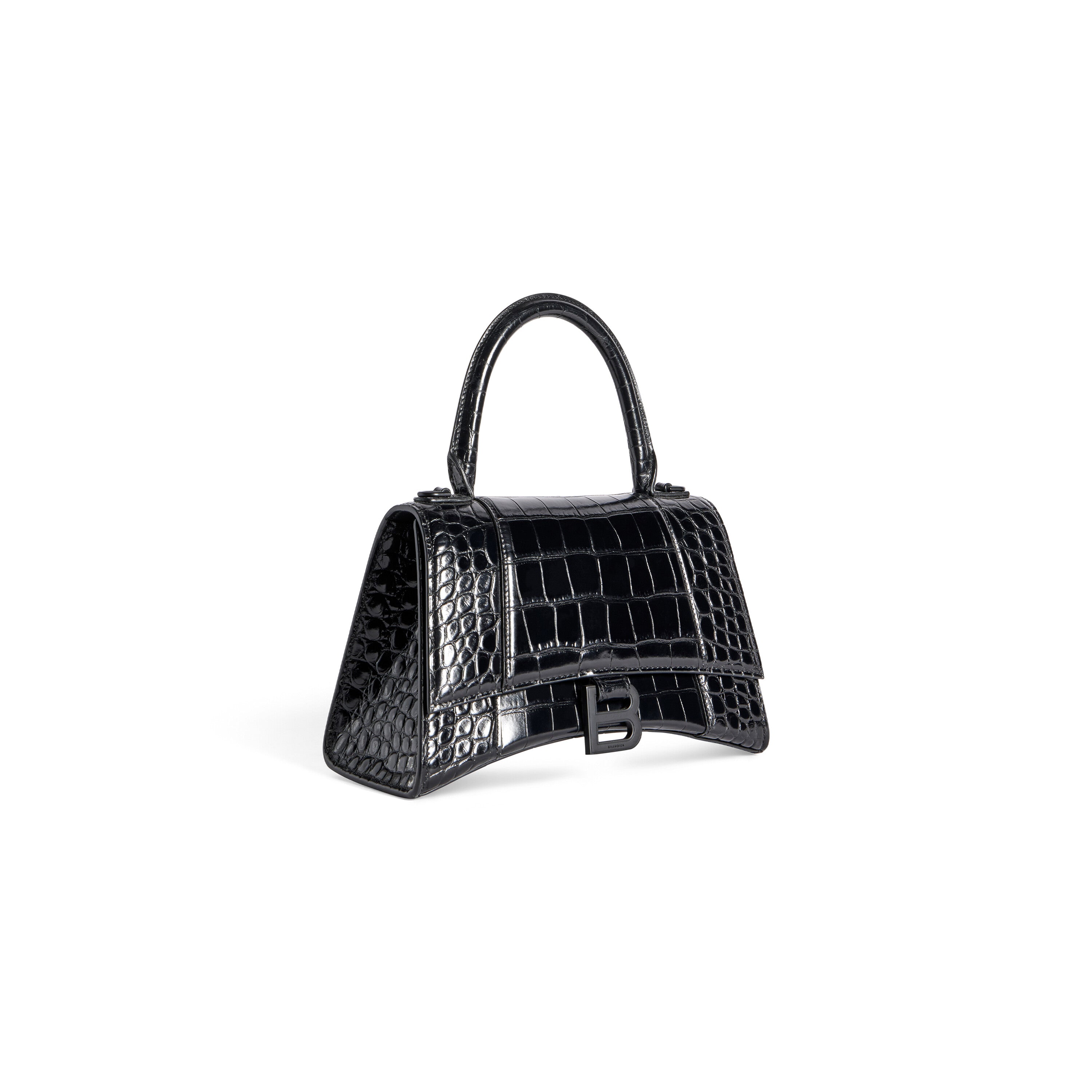 Balenciaga WOMEN'S HOURGLASS SMALL HANDBAG CROCODILE EMBOSSED IN BLACK