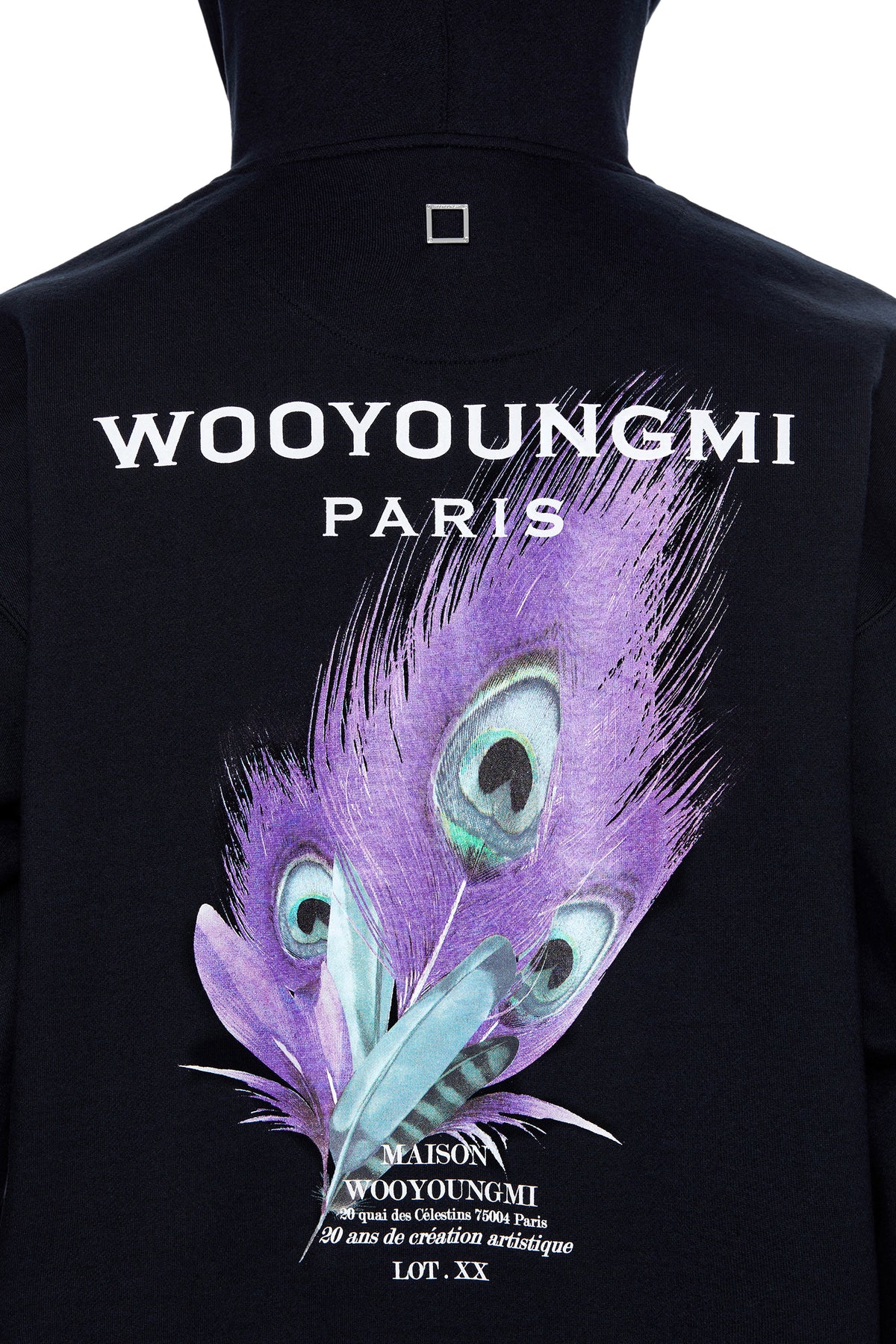 WOOYOUNGMI Black Feather Backlogo Hooded Sweatshirt