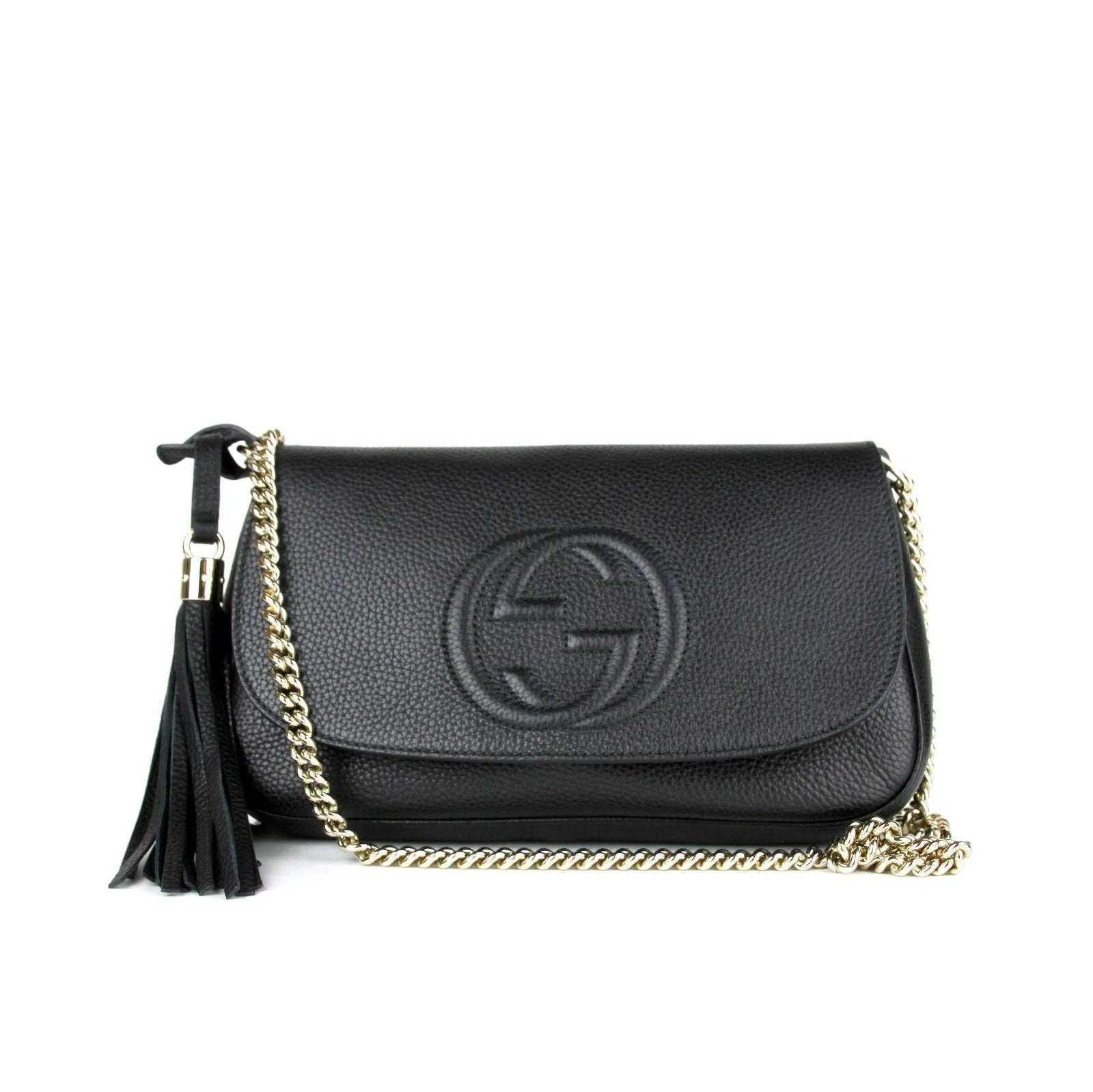 Gucci Soho Disco GG Black Calf Leather Tassel Chain Crossbody Bag