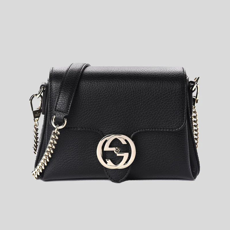 GUCCI - Dollar Calfskin Interlocking GG Small Crossbody Bag Black