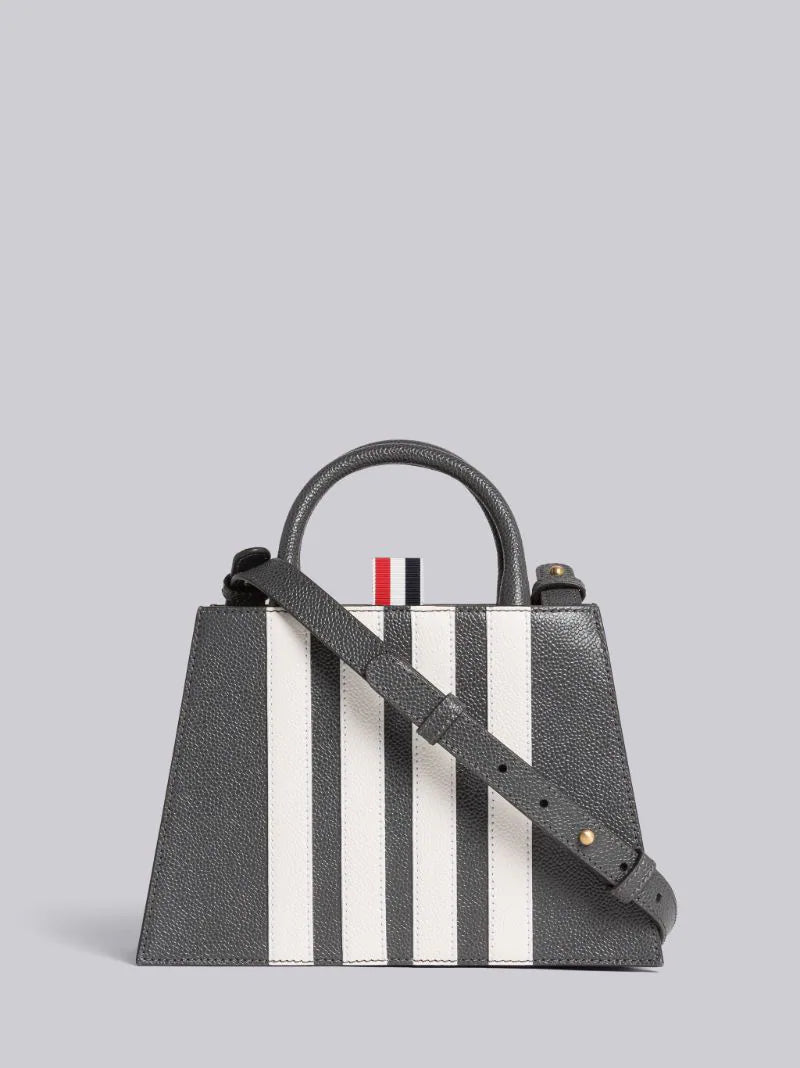 THOM BROWNE PEBBLE GRAIN LEATHER 4-BAR MINI TRAPEZE TOTE