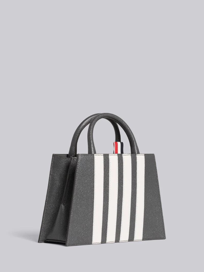 THOM BROWNE PEBBLE GRAIN LEATHER 4-BAR MINI TRAPEZE TOTE