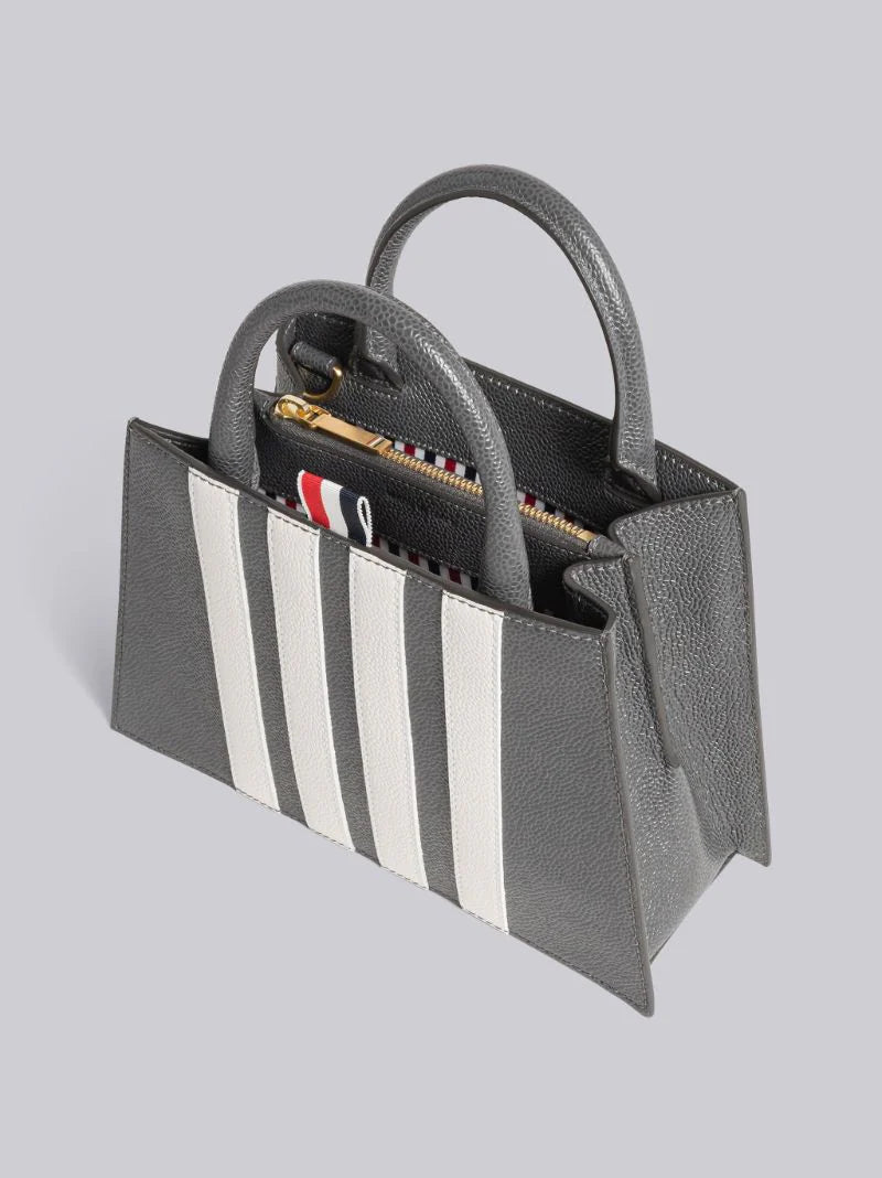 THOM BROWNE PEBBLE GRAIN LEATHER 4-BAR MINI TRAPEZE TOTE